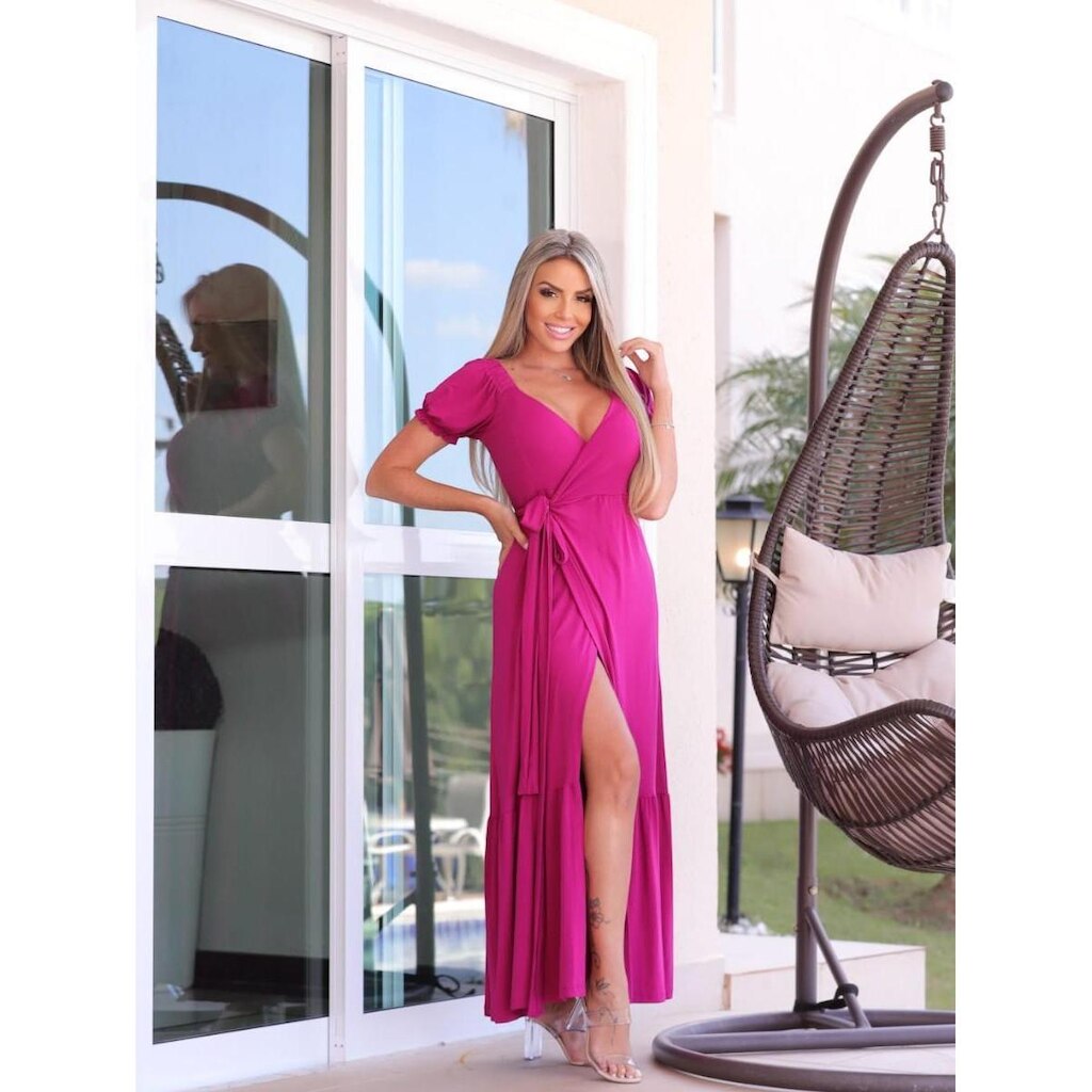 Vestido Longo Envelope Manga Princesa