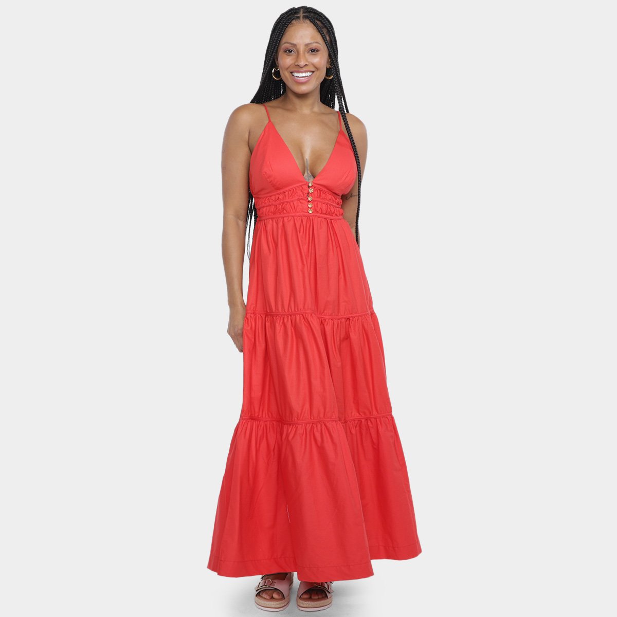 Vestido Longo Farm Franzido Alcinhas Zattini