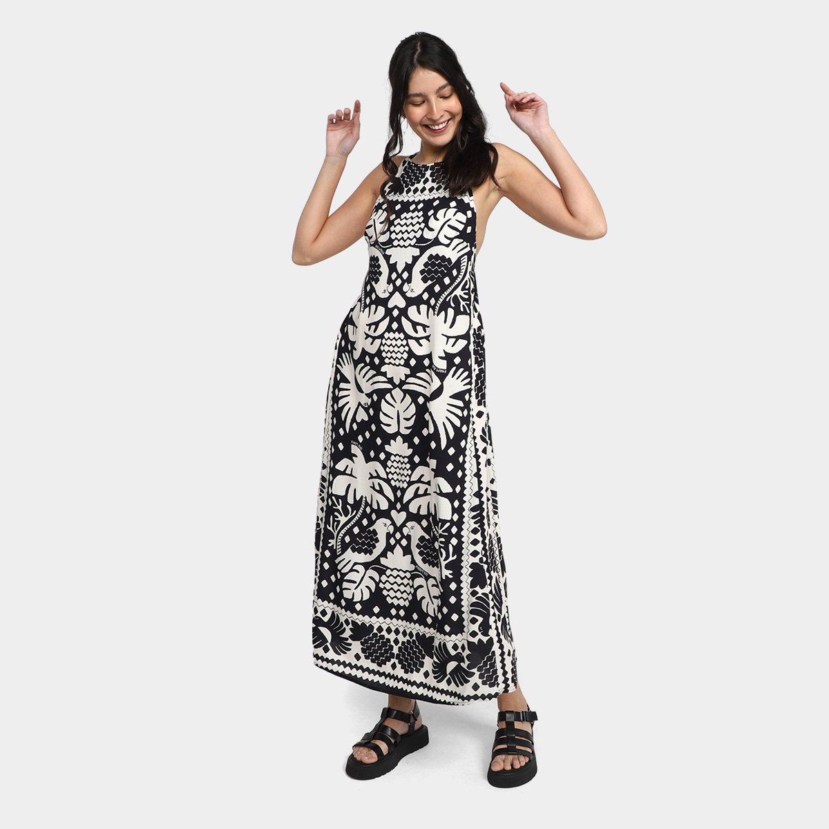 Vestido Longo Farm Lenço Dia e Noite - Estampado Menor preço em Vestido Longo Farm Lenço Dia e Noite - Estampado