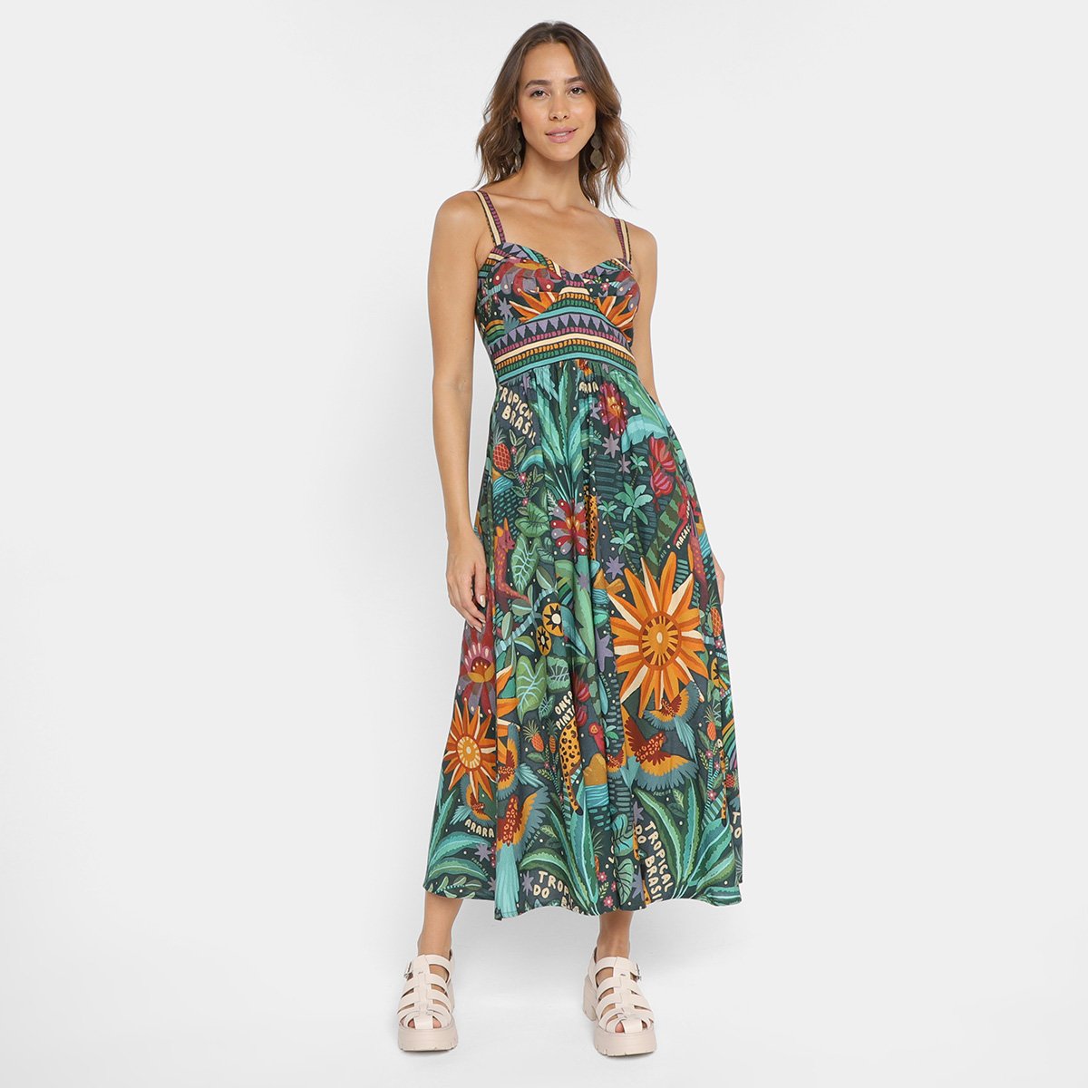 Vestido Longo Farm Tropical do Brasil Feminino - Estampado Menor preço em Vestido Longo Farm Tropical do Brasil Feminino - Estampado