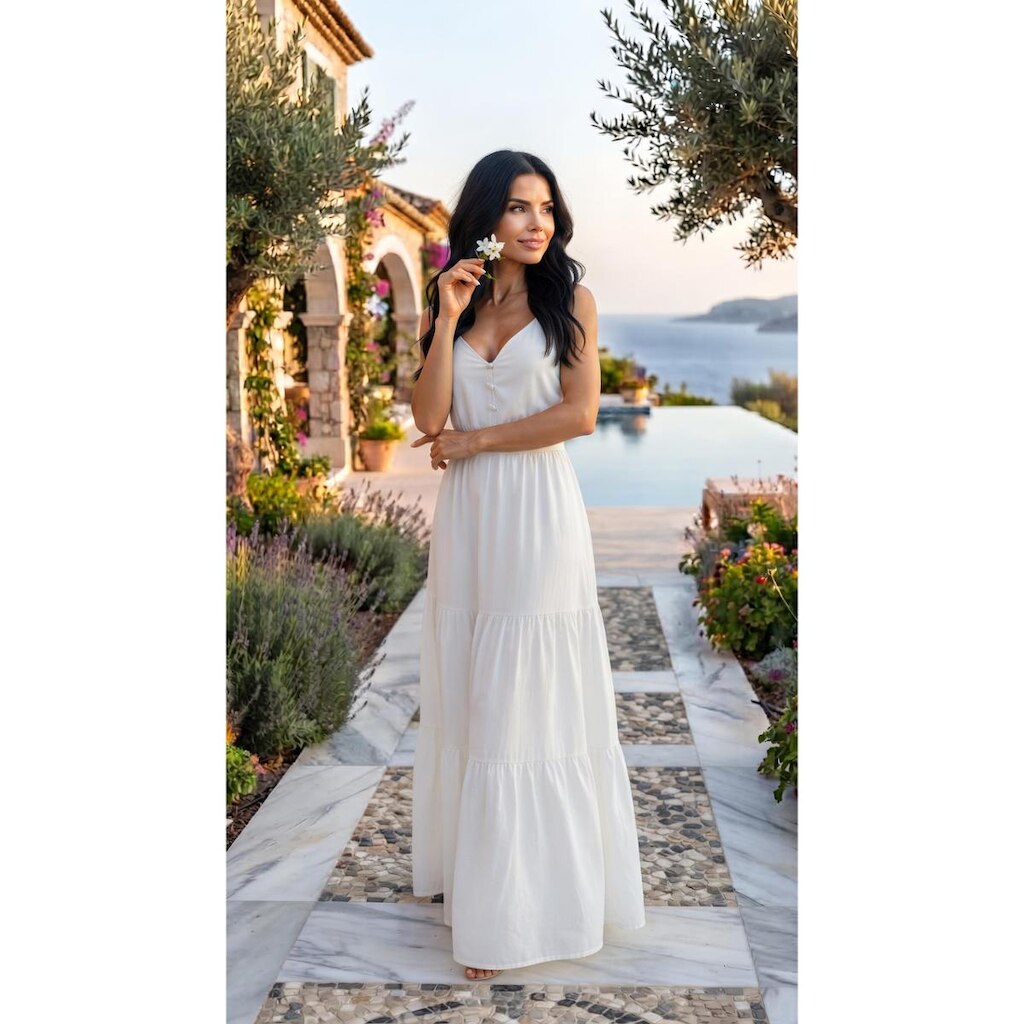 Vestido Longo Feminino Com Botões E Saia Em Camadas Gisele Freitas