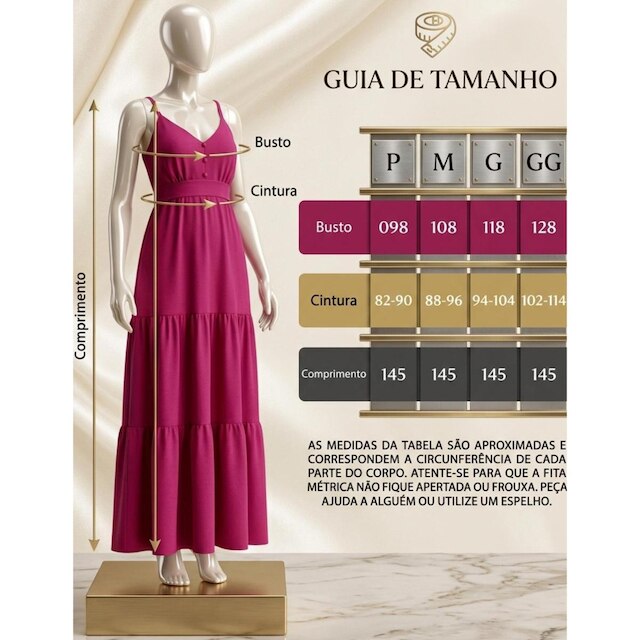 Vestido Longo Feminino Com Botões E Saia Em Camadas Gisele Freitas