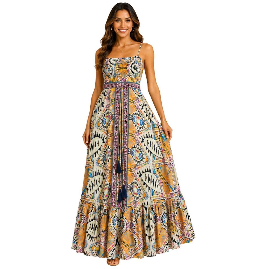 Vestido Longo Feminino Indiano Estampado Boho