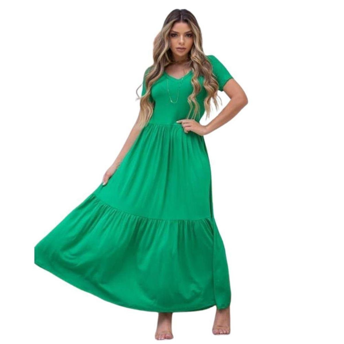 Vestido Longo Feminino Moda Evangelica Lançamento Liso - Verde escuro Menor preço em Vestido Longo Feminino Moda Evangelica Lançamento Liso - Verde escuro