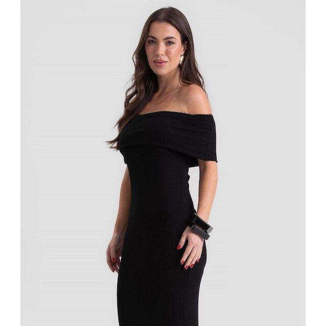 Vestido Longo Feminino Ombro A Ombro Dianna Preto