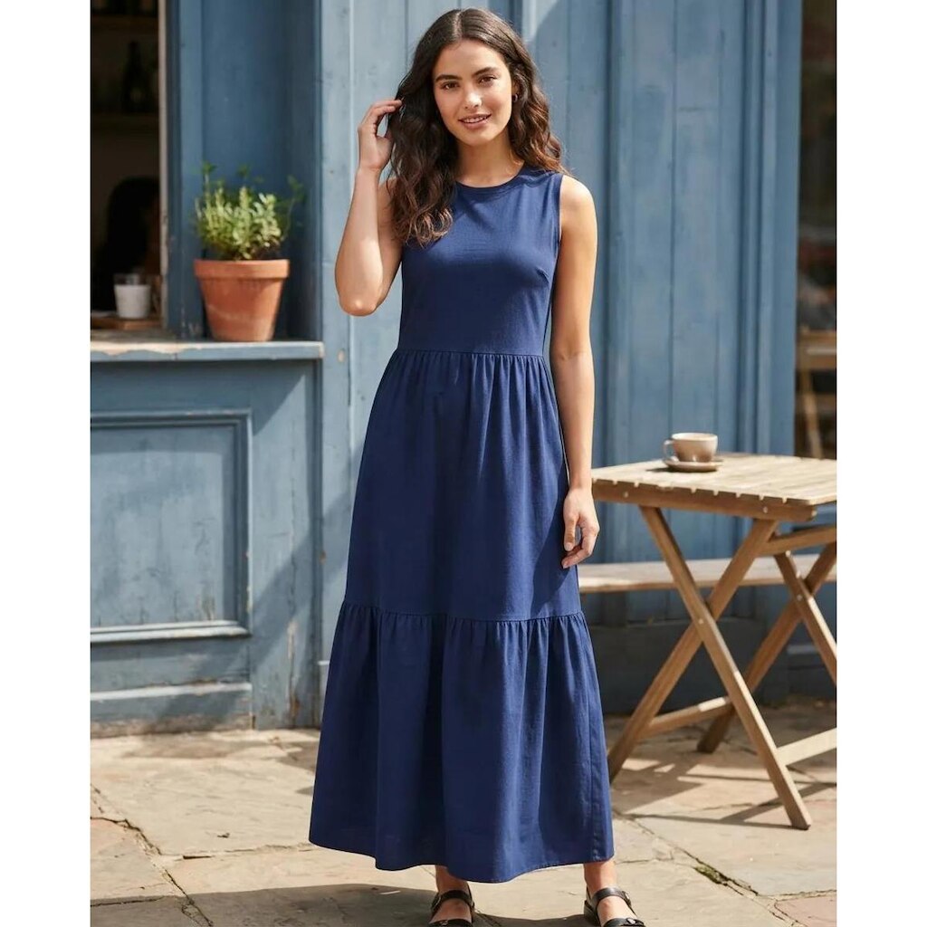 Vestido Longo Feminino Regata Três Marias Algodão Soltinho Azul-marinho