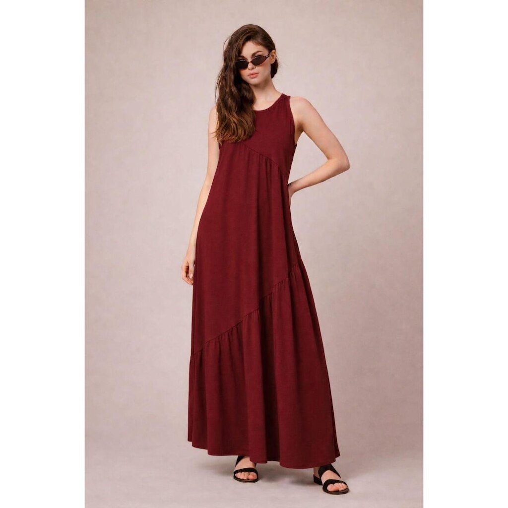 Vestido Longo Feminino Soltinho malha algodão Aveloz Bordô