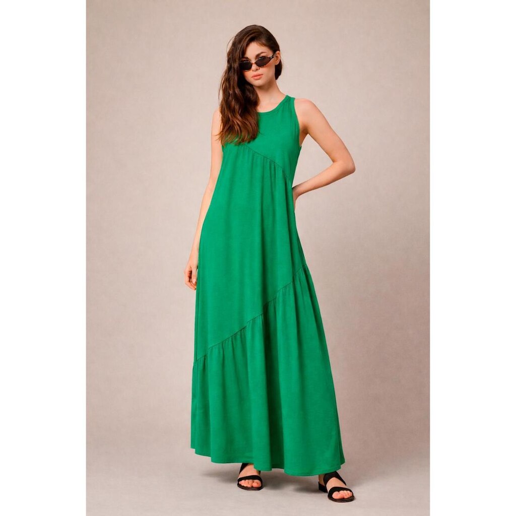 Vestido Longo Feminino Soltinho malha algodão Aveloz Verde Bandeira