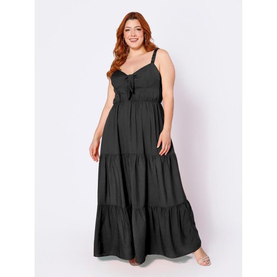 Vestido Longo Festa Moda Verão Simples Plus Size Casual Liso Zattini