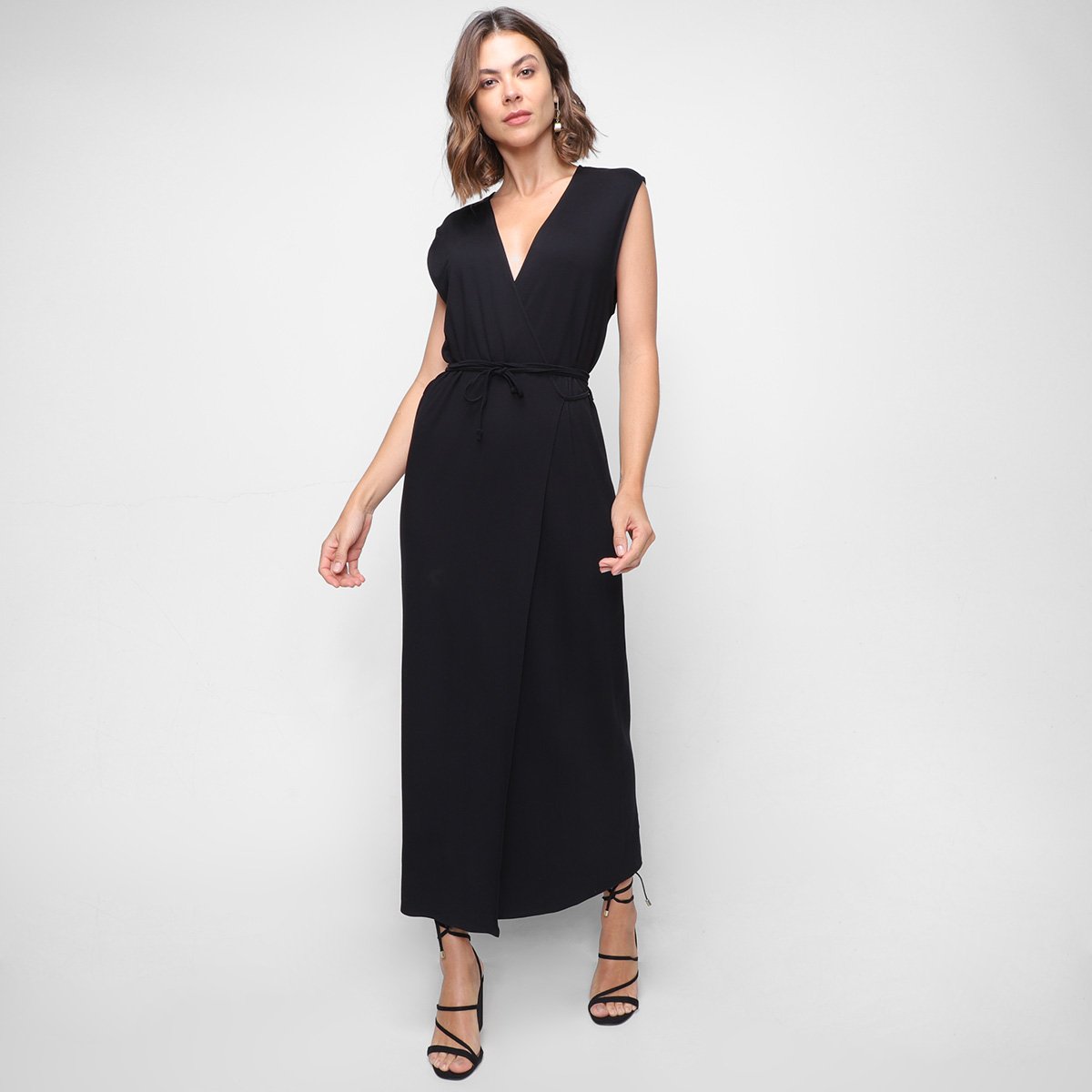 Vestido Longo Forum Transpassado Amarração Feminino - Preto Menor preço em Vestido Longo Forum Transpassado Amarração Feminino - Preto