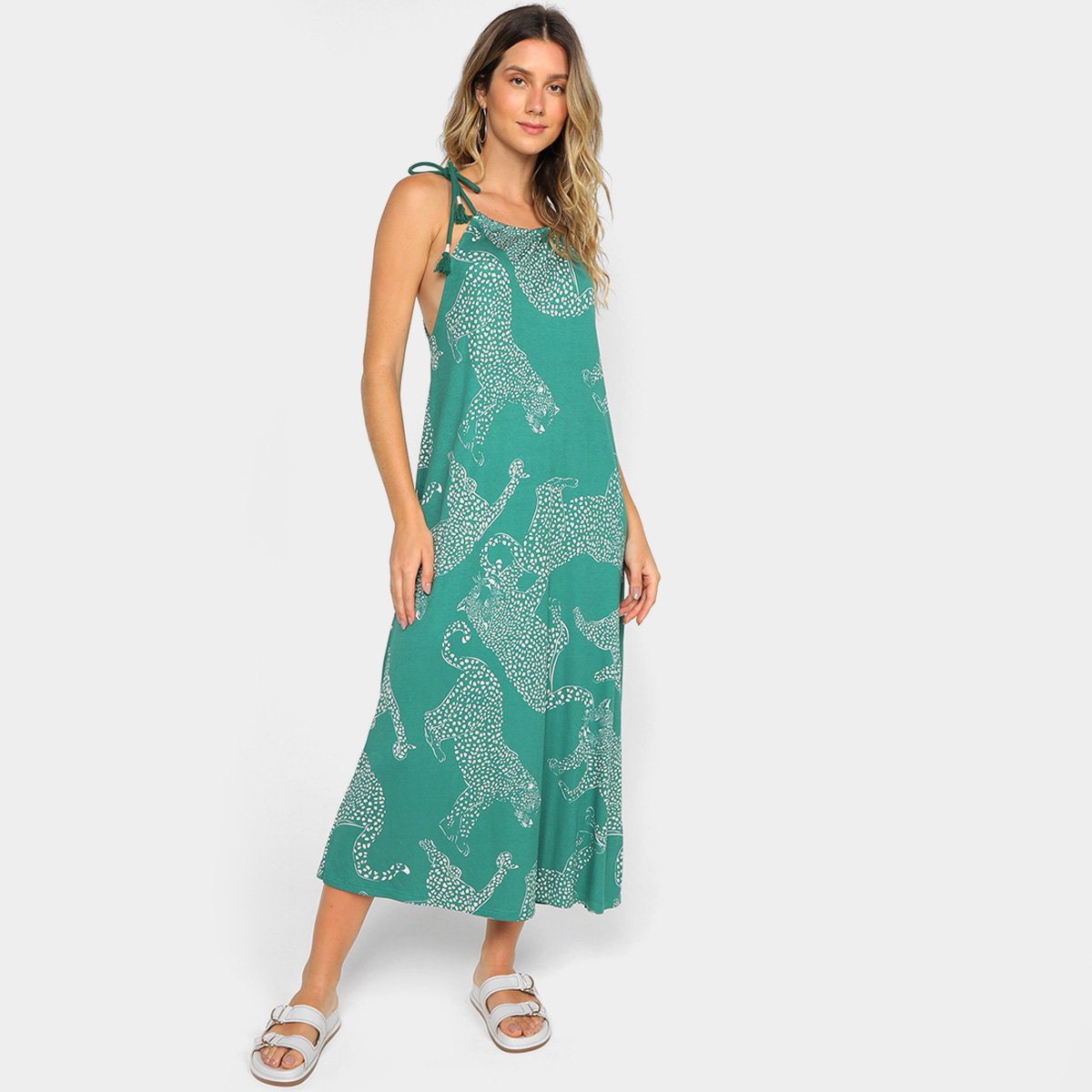 Vestido Longo Hering Estampado Feminino - Verde Menor preço em Vestido Longo Hering Estampado Feminino - Verde
