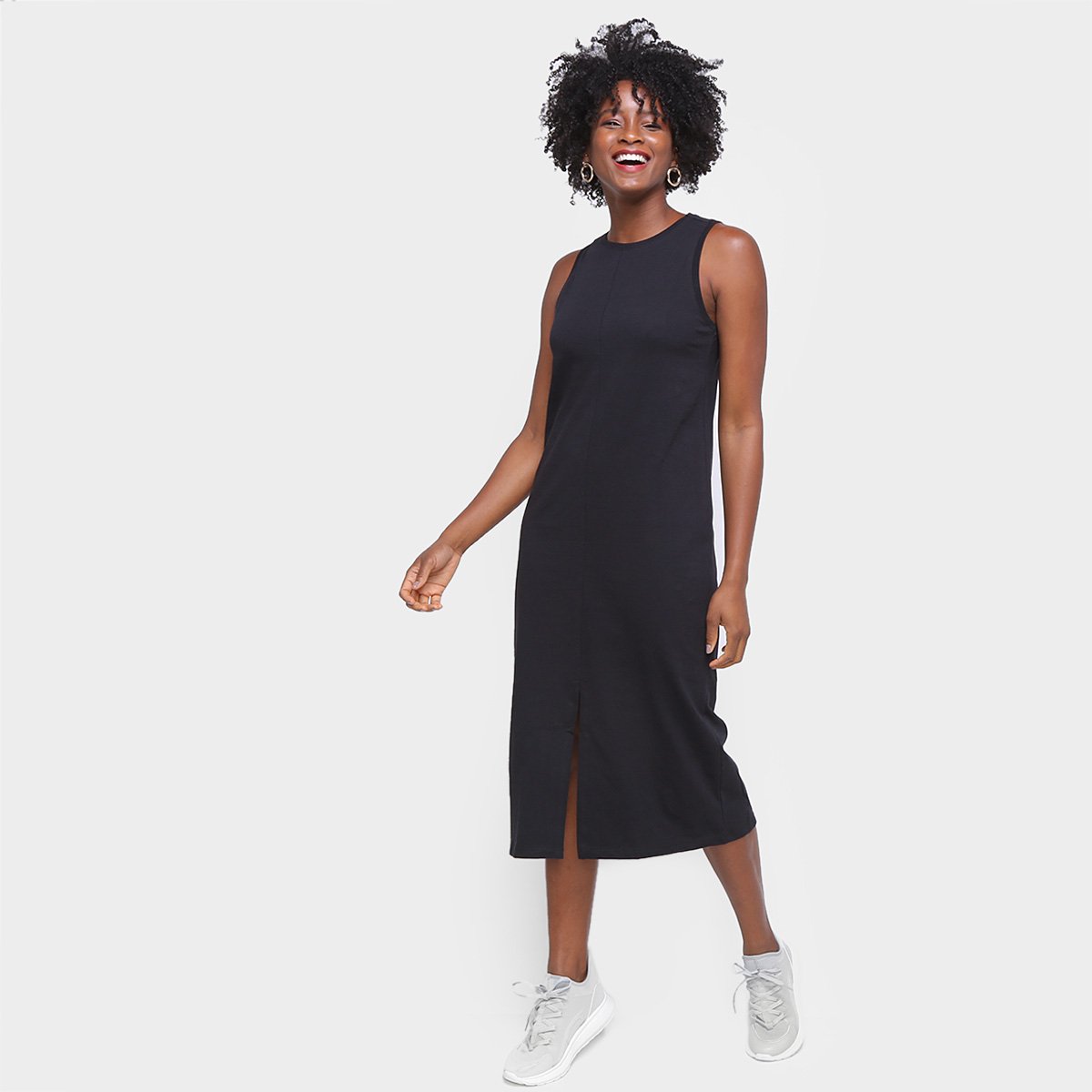 Vestido Longo Hering Fenda Feminino - Preto Menor preço em Vestido Longo Hering Fenda Feminino - Preto