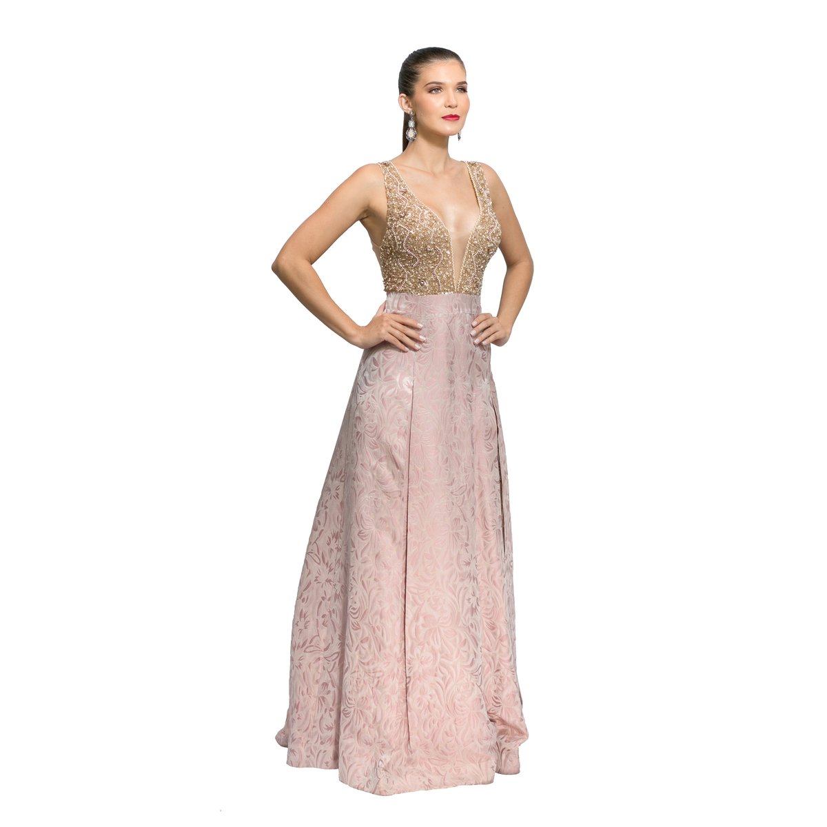 vestido de brocado branco