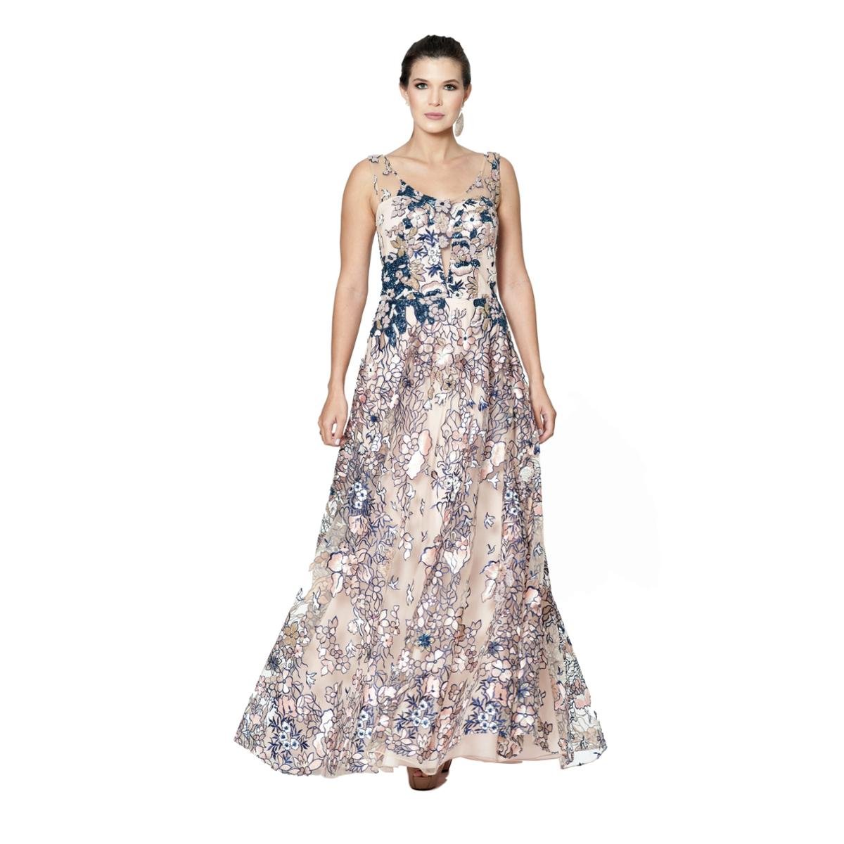 vestido de cetim com tule bordado