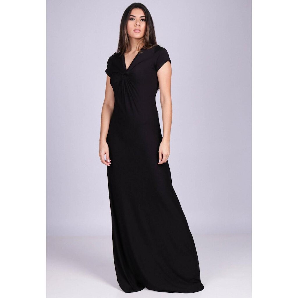 Vestido Longo Malha com Manga Curta Preto - GG - Veste do 46 ao 48