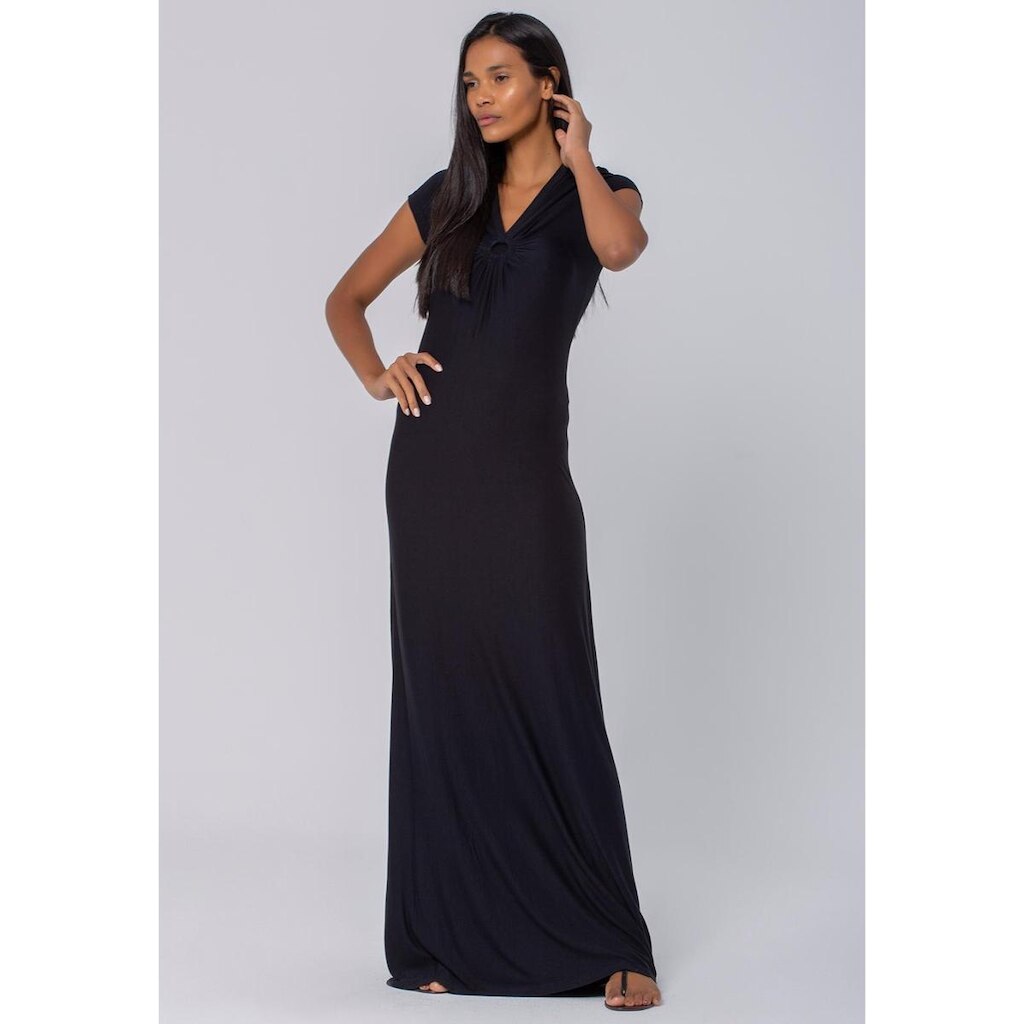 Vestido Longo Malha com Manga Curta Preto - P - Veste do 38 ao 40