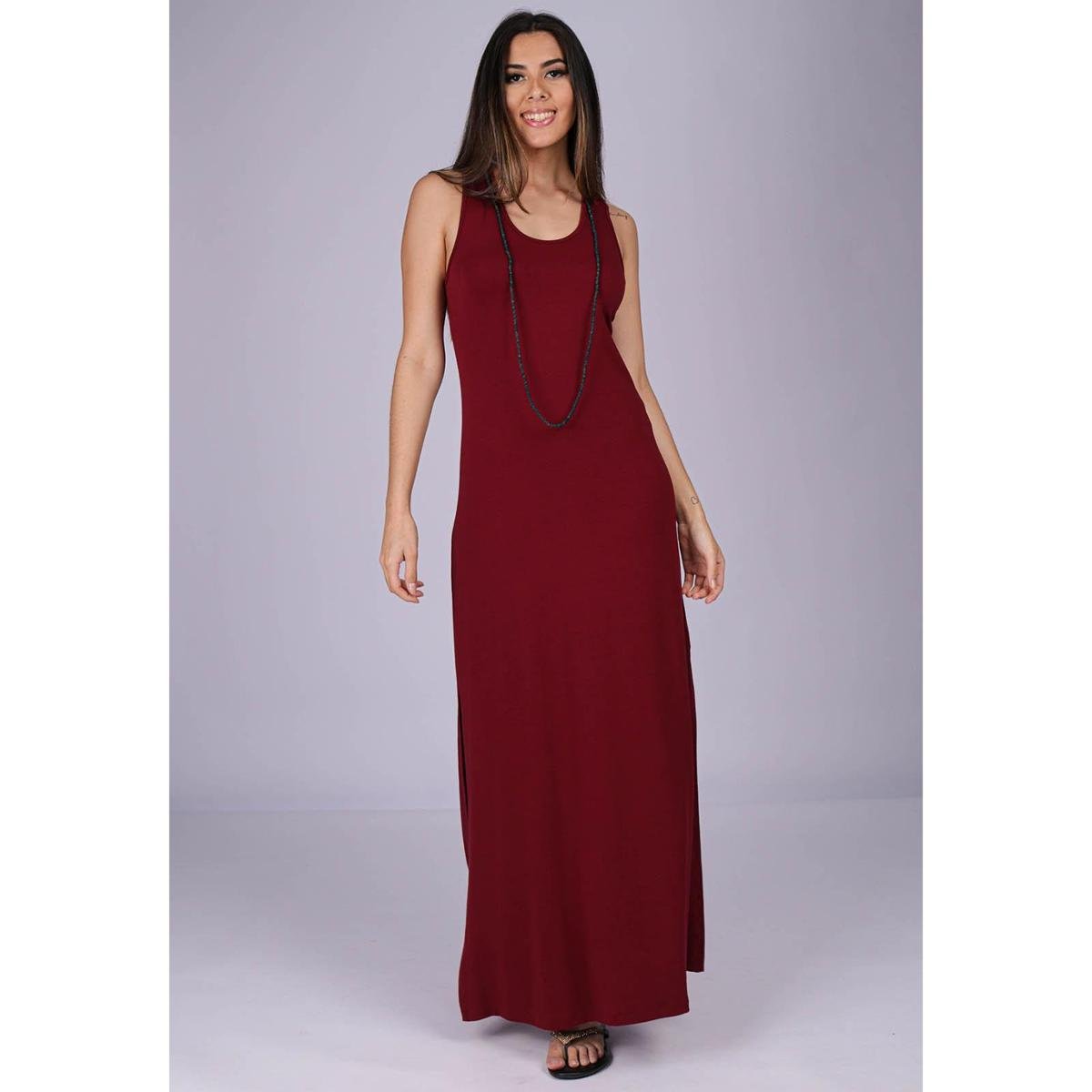 Vestido Longo Malha Regata com Fenda Bordô - GG - Veste do 46 ao 48 - Bordô Menor preço em Vestido Longo Malha Regata com Fenda Bordô - GG - Veste do 46 ao 48 - Bordô