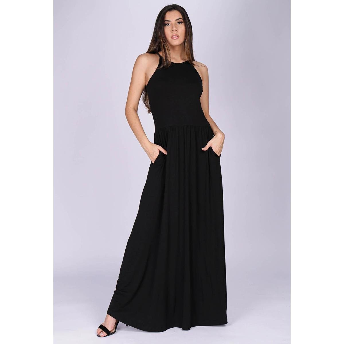 Vestido Longo Malha Trapézio com Bolso Jennifer Preto G Veste