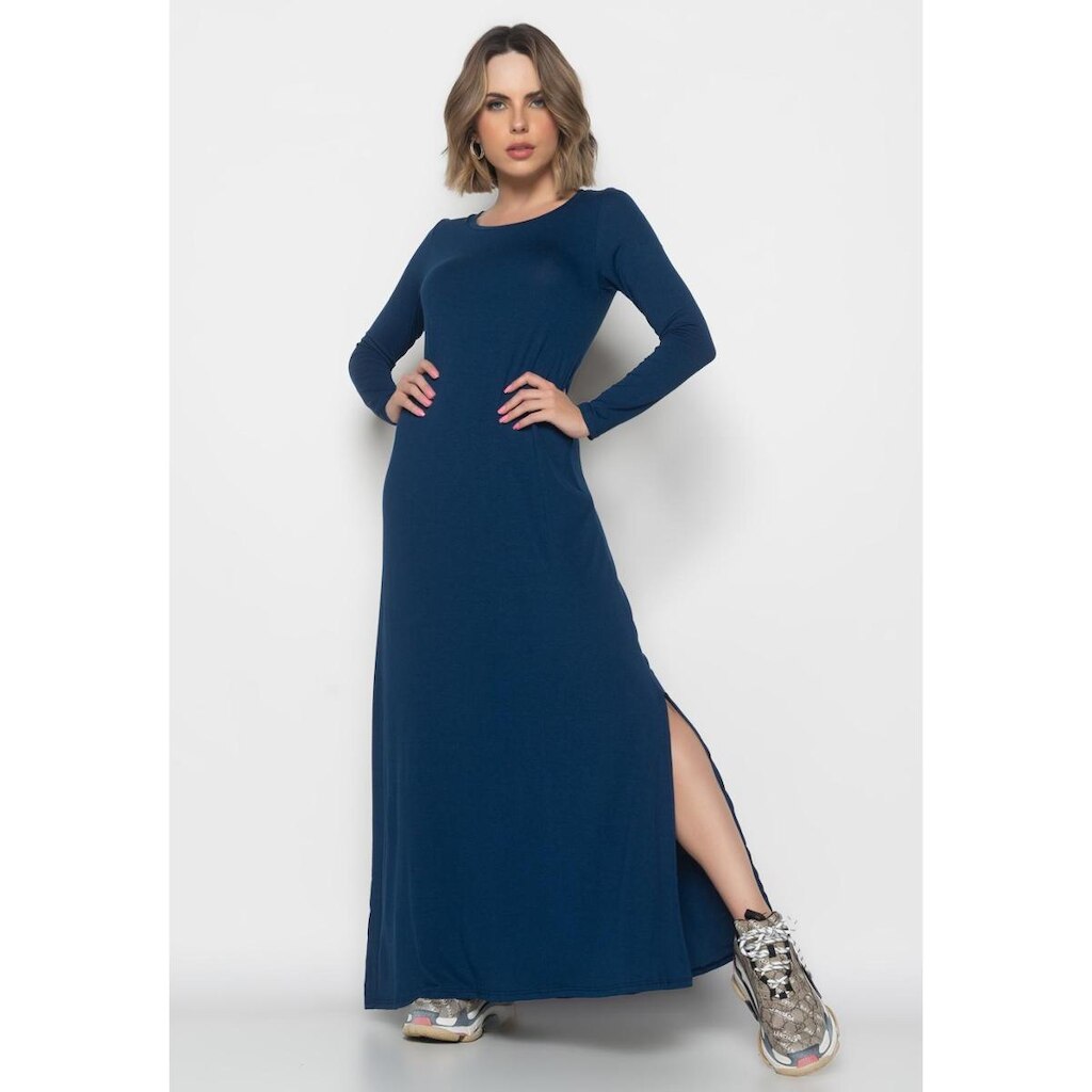 Vestido Longo Manga Longa Malha Salvatore Fashion
