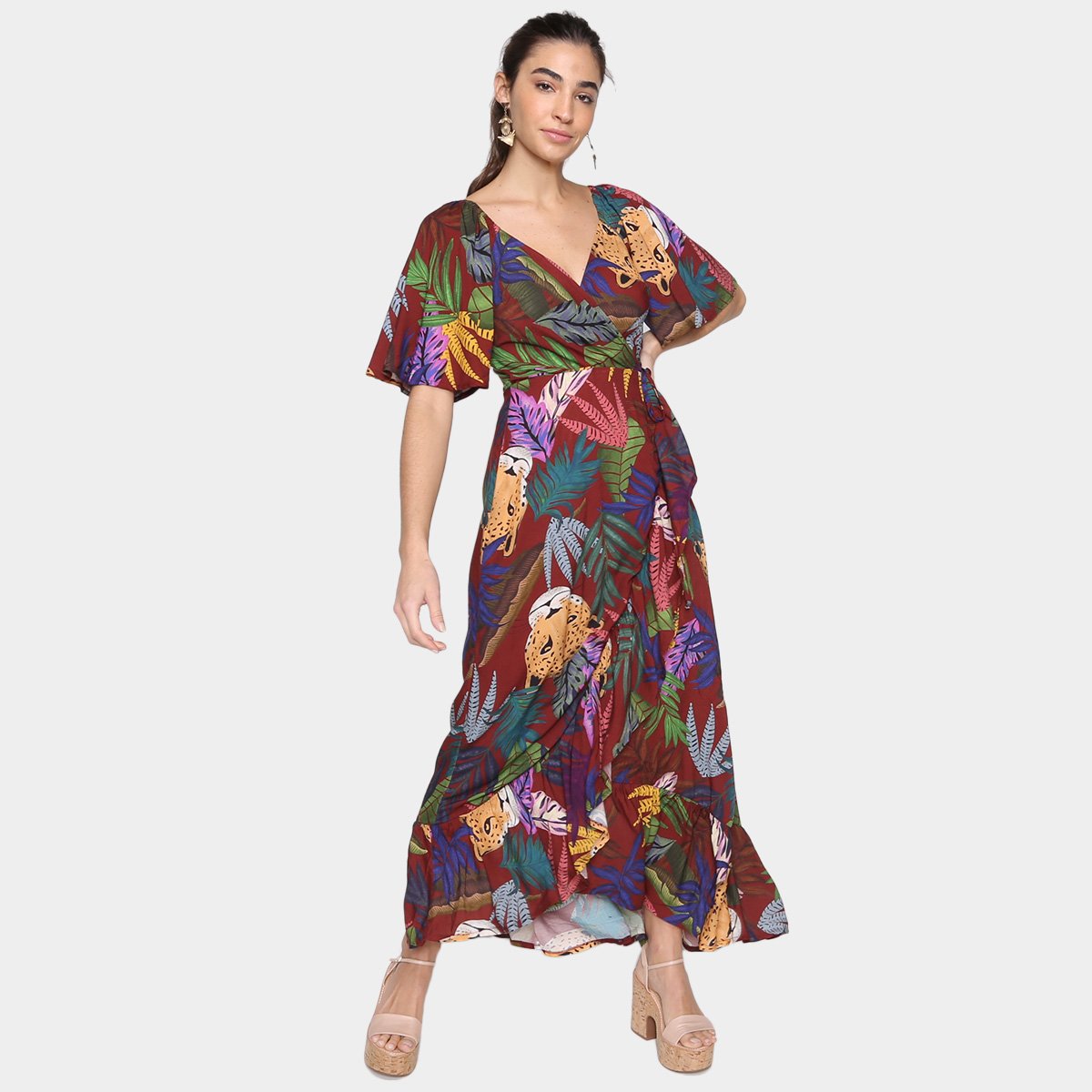 Vestido Longo Mercatto Transpassado - Vinho Menor preço em Vestido Longo Mercatto Transpassado - Vinho