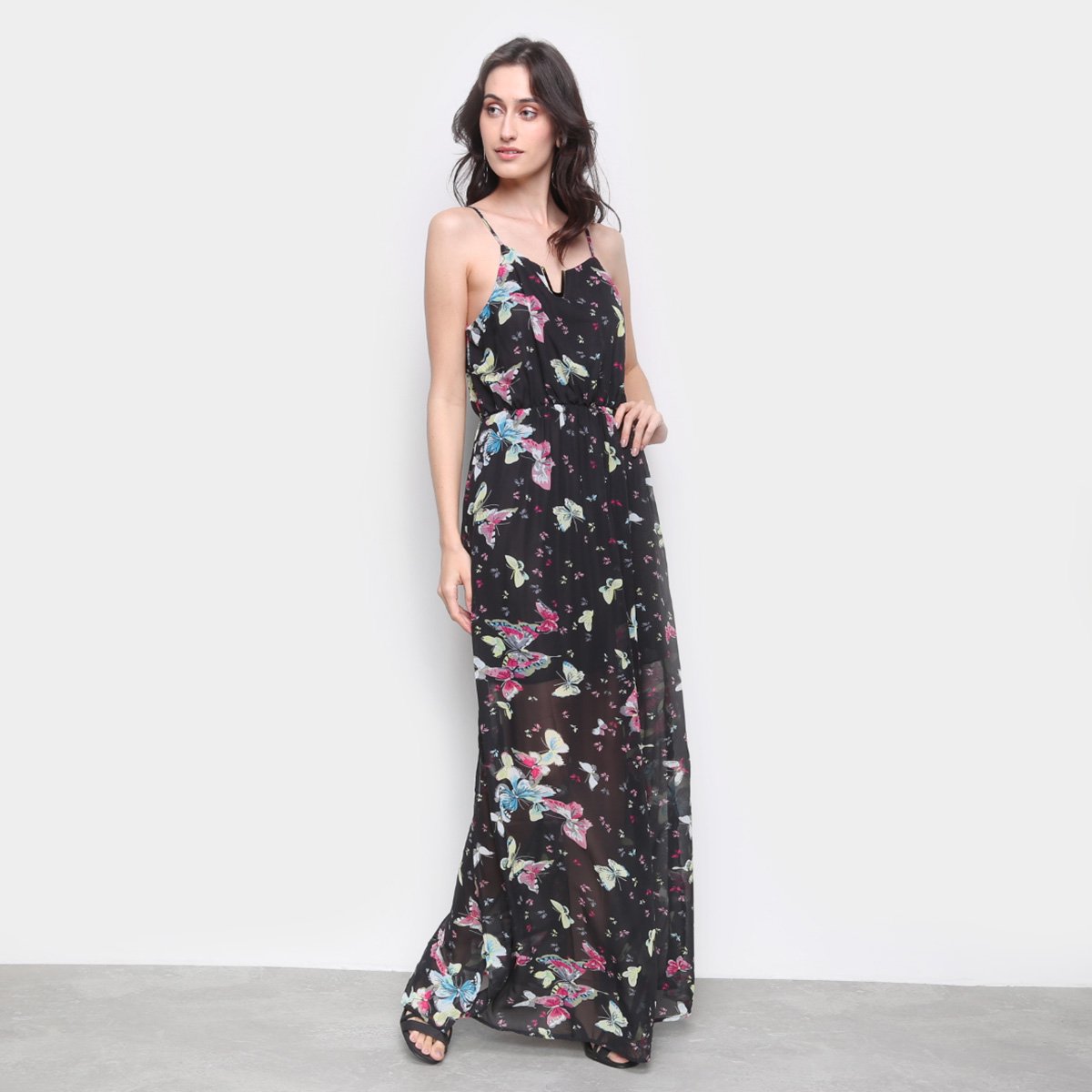 Vestido Longo MI Estampado Fenda Feminino - Preto é ruim? Vestido Longo MI Estampado Fenda Feminino - Preto é boa?