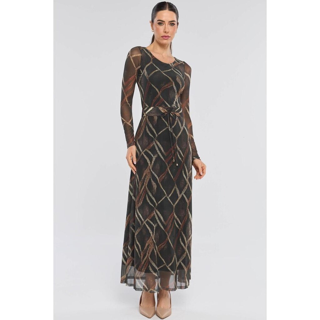 Vestido Longo PKS Tule Estampa Brown Diamonds
