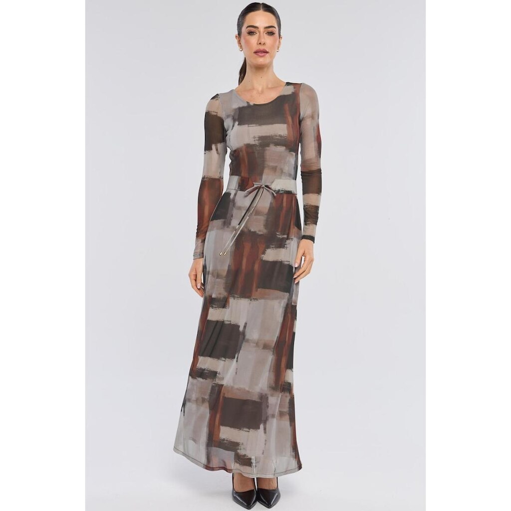 Vestido Longo PKS Tule Estampa Mixed Burgundy