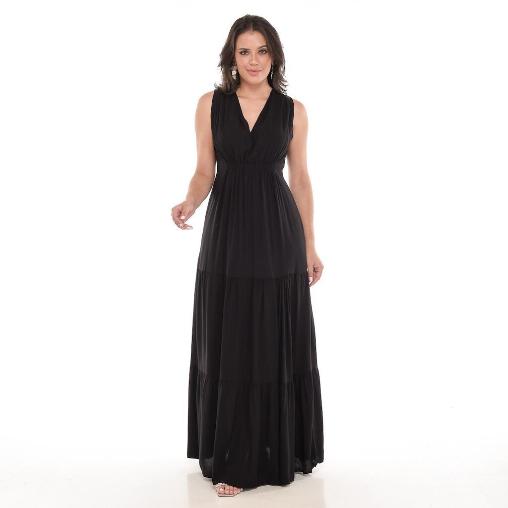 Vestido Longo Reto Rodado Casual Decote Tendência Estação