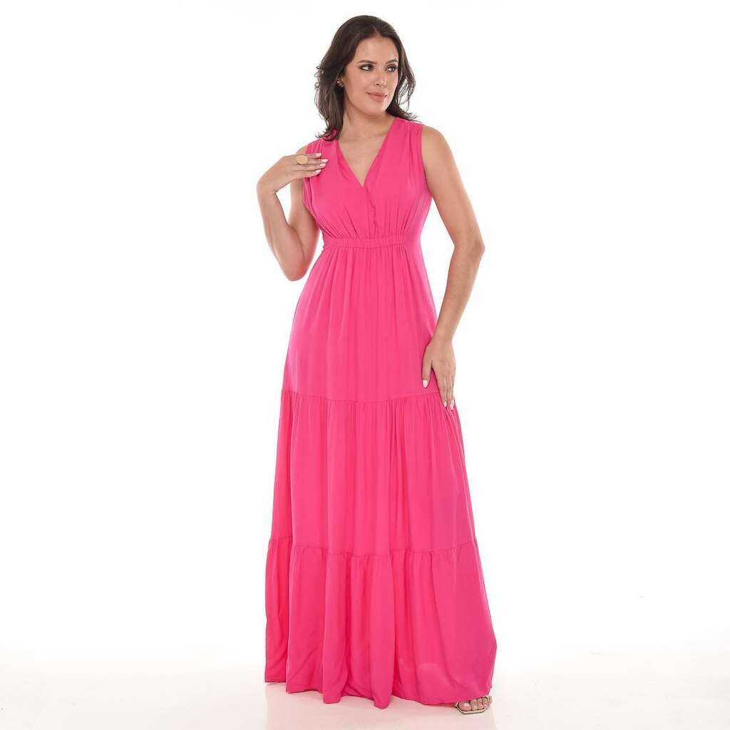 Vestido Longo Reto Rodado Casual Decote Tendência Estação