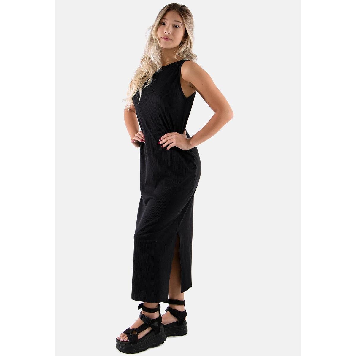 Vestido Longo Ribana Fenda Canelado Menor preço em Vestido Longo Ribana Fenda Canelado