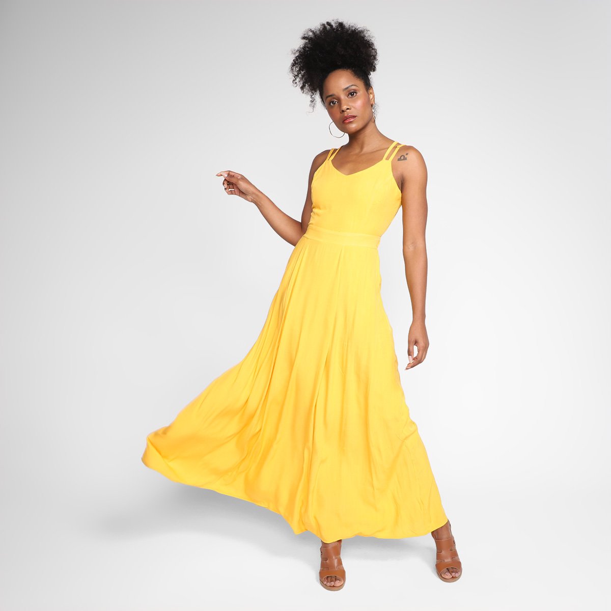 Vestido Longo Road Mel Core Feminino - Amarelo Menor preço em Vestido Longo Road Mel Core Feminino - Amarelo
