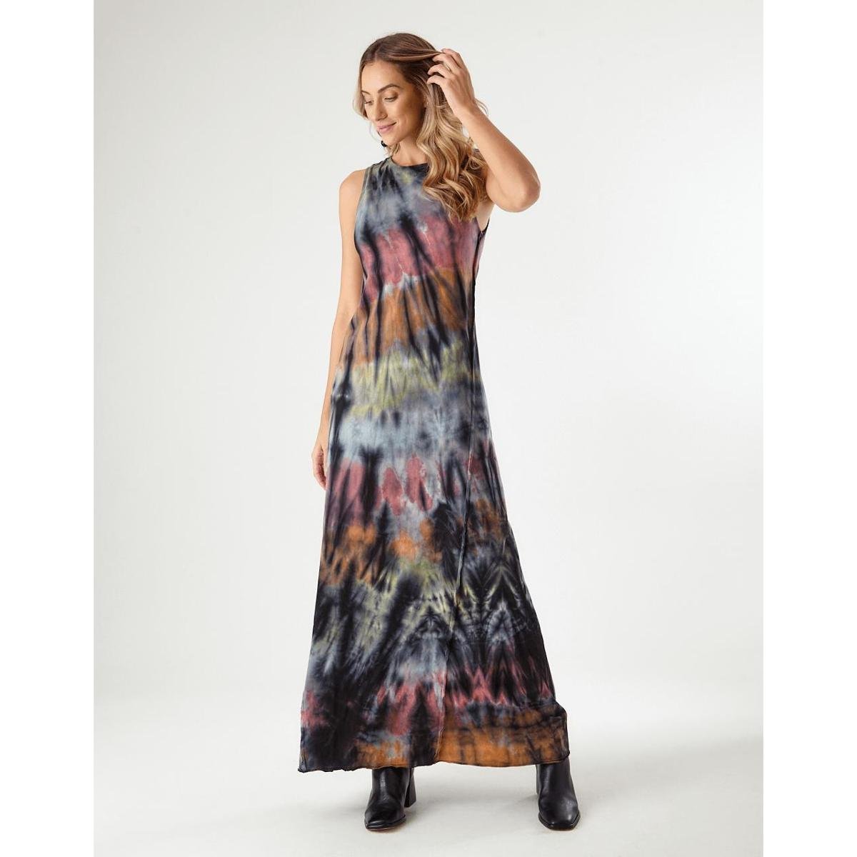Vestido Longo Tie Dye - Zinzane Feminino - Preto Menor preço em Vestido Longo Tie Dye - Zinzane Feminino - Preto