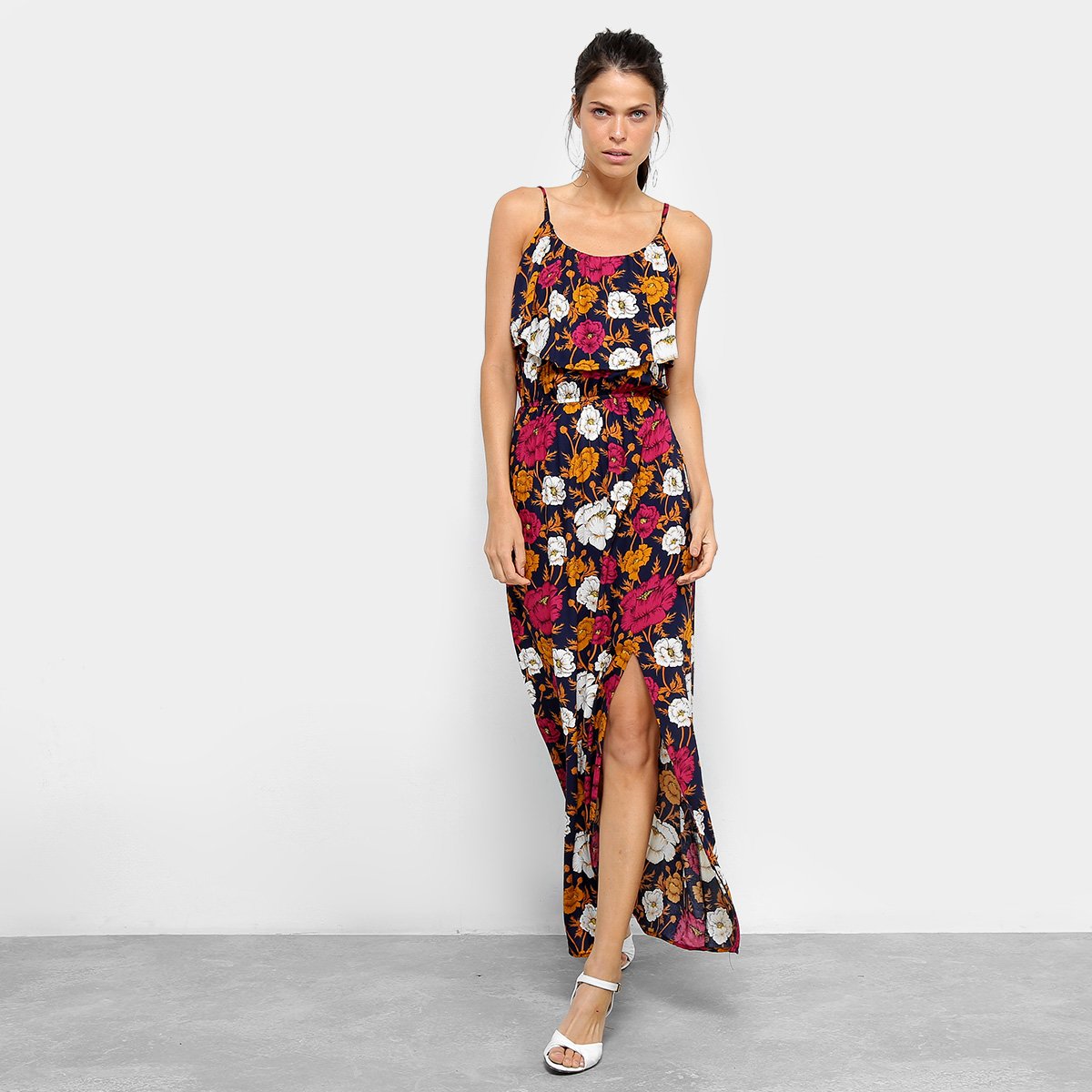 Vestido Longo Top Moda Evasê Regata - Azul Menor preço em Vestido Longo Top Moda Evasê Regata - Azul