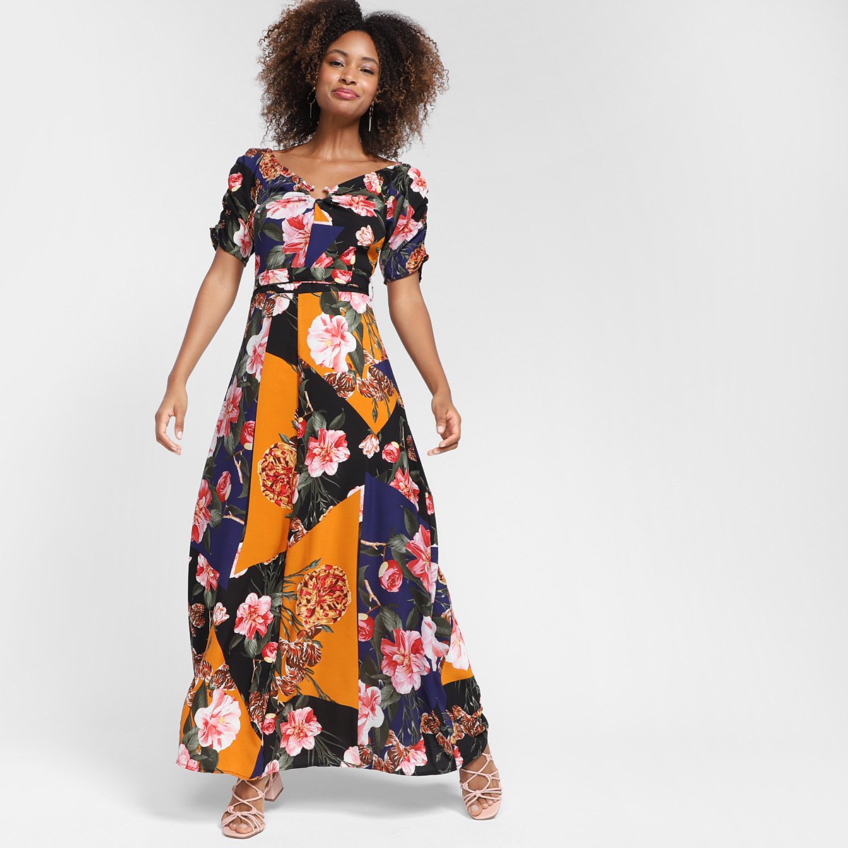 Vestido Longo Top Modas Floral Acinturado - Preto é ruim? Vestido Longo Top Modas Floral Acinturado - Preto é boa?