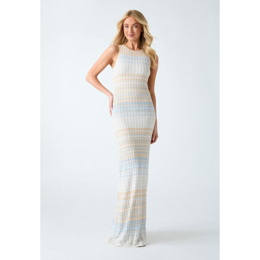 Vestido Longo Tricot Eco Ponto Trabalhado Bege