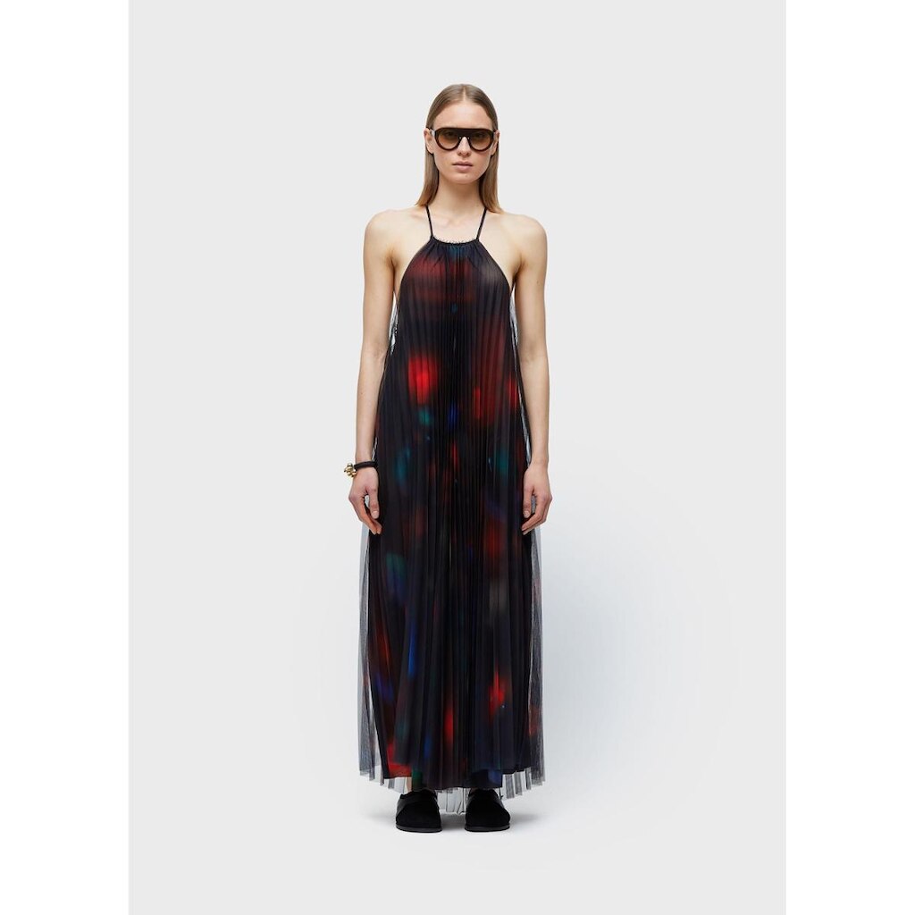 Vestido longo tule plissado rose blur OSKLEN