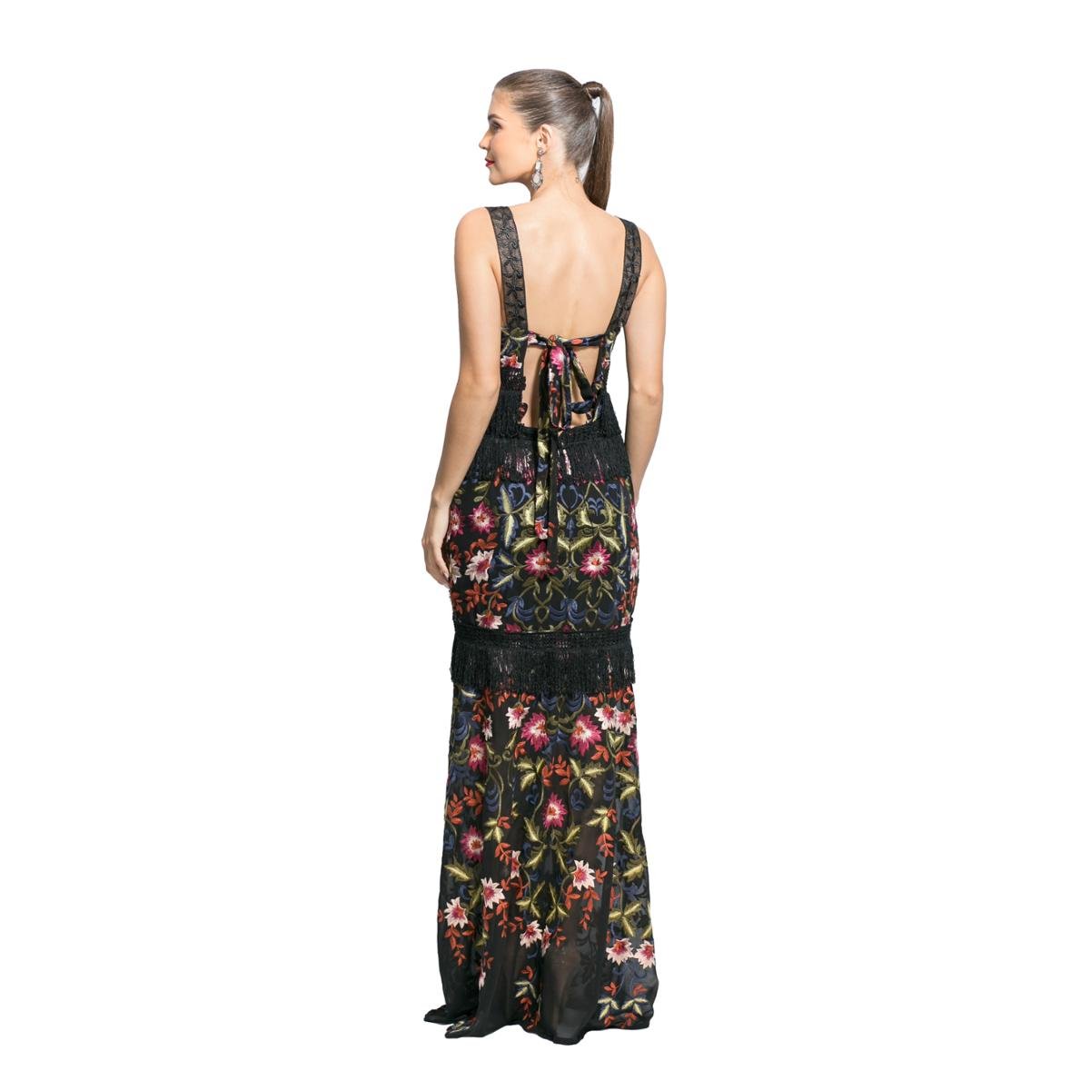 vestido longo crepe floral