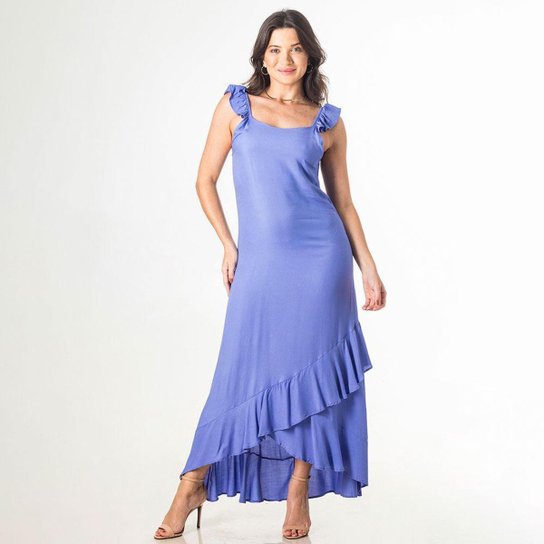 Vestido Longo Viscose Com Babado Mullet Liso Vero Casual | Zattini