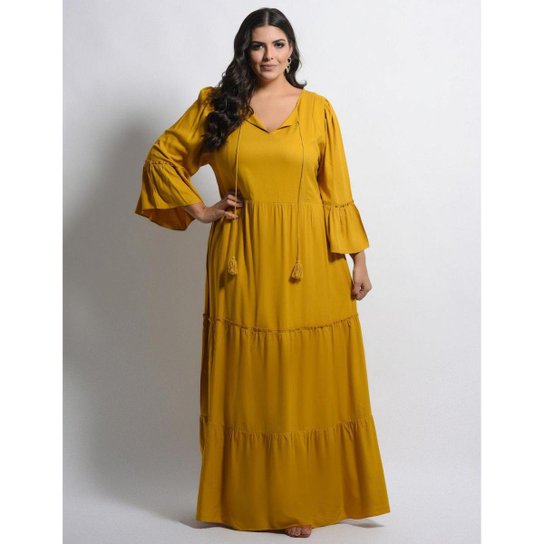 VESTIDO LONGO VISCOSE LISO AMARELO Zattini1