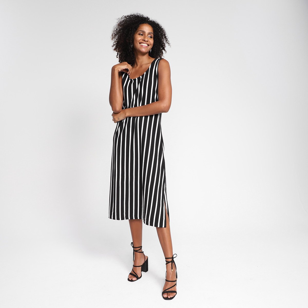 Vestido Lunender Midi Listrado Canelado - Listrado é boa?