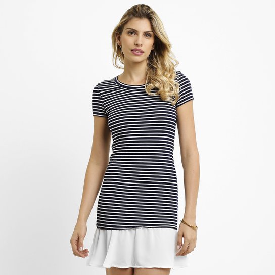 Vestido M. Officer Listrado Babados - Marinho+Branco