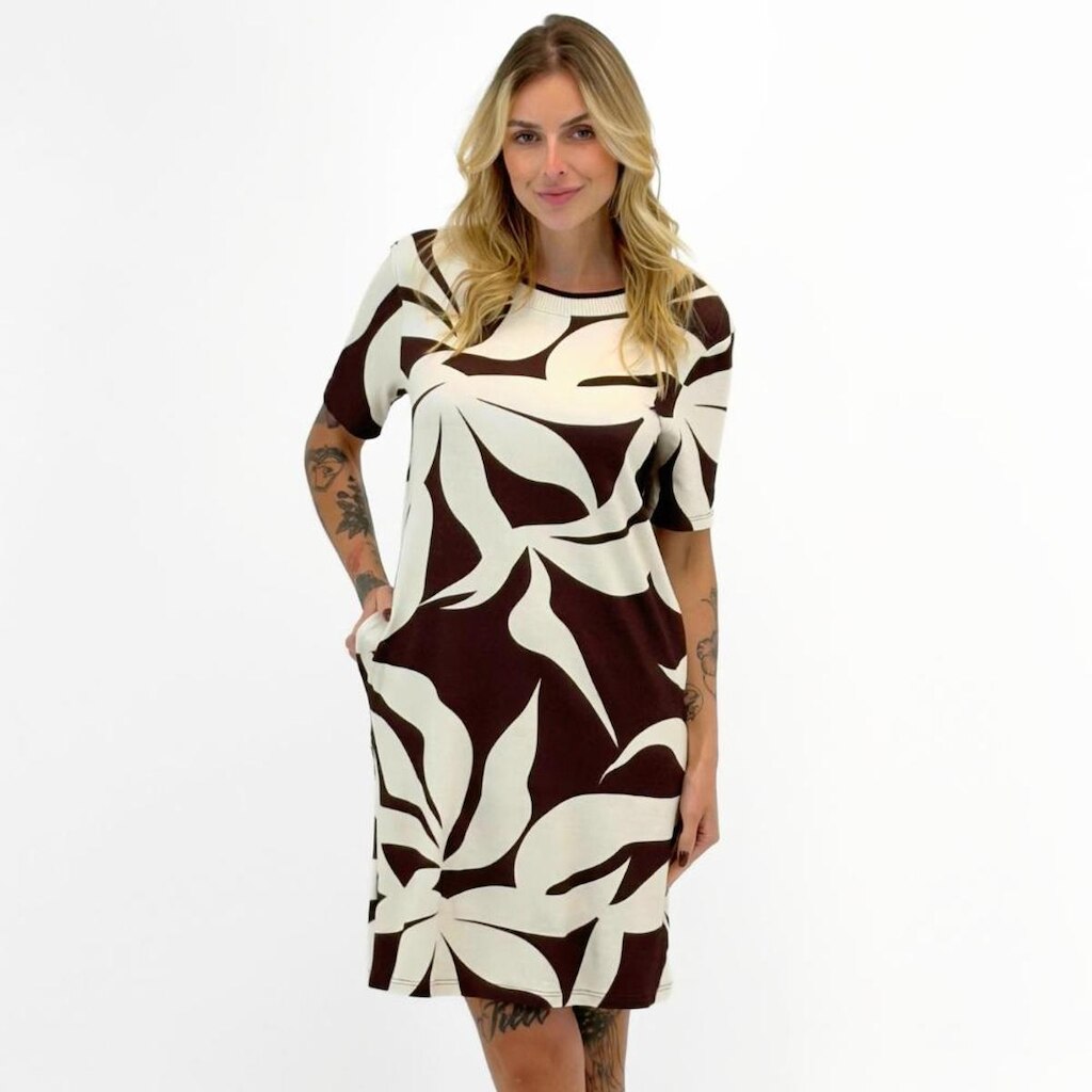 Vestido Malwee Curto Estampado Manga Curta Feminino