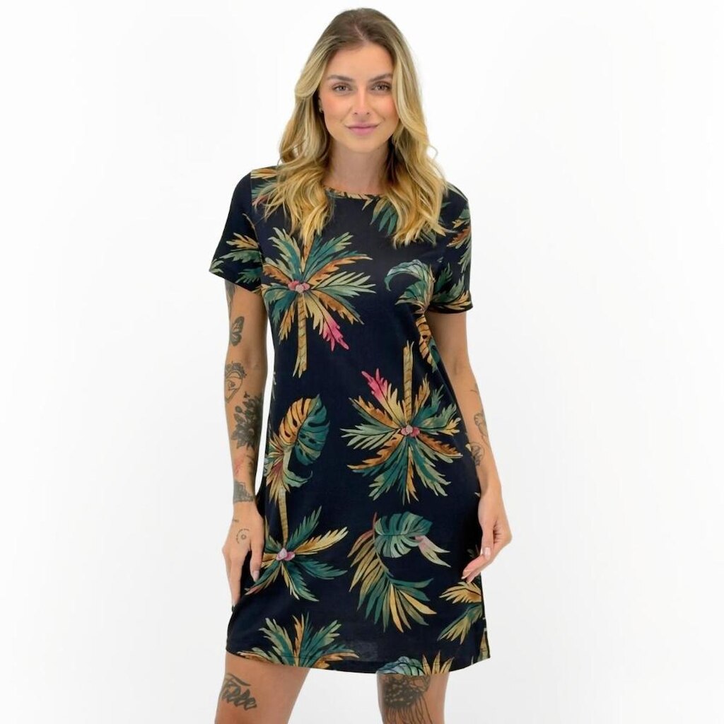Vestido Malwee Curto Estampado Manga Curta Feminino