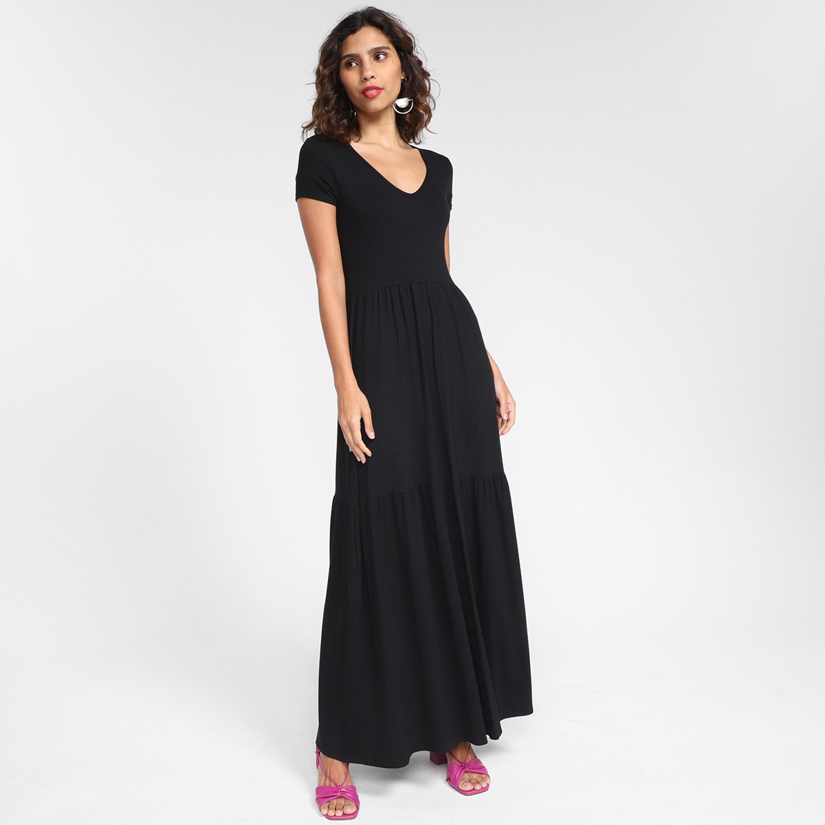 Vestido Malwee Evasê Longo Comfort Viscose - Preto Menor preço em Vestido Malwee Evasê Longo Comfort Viscose - Preto