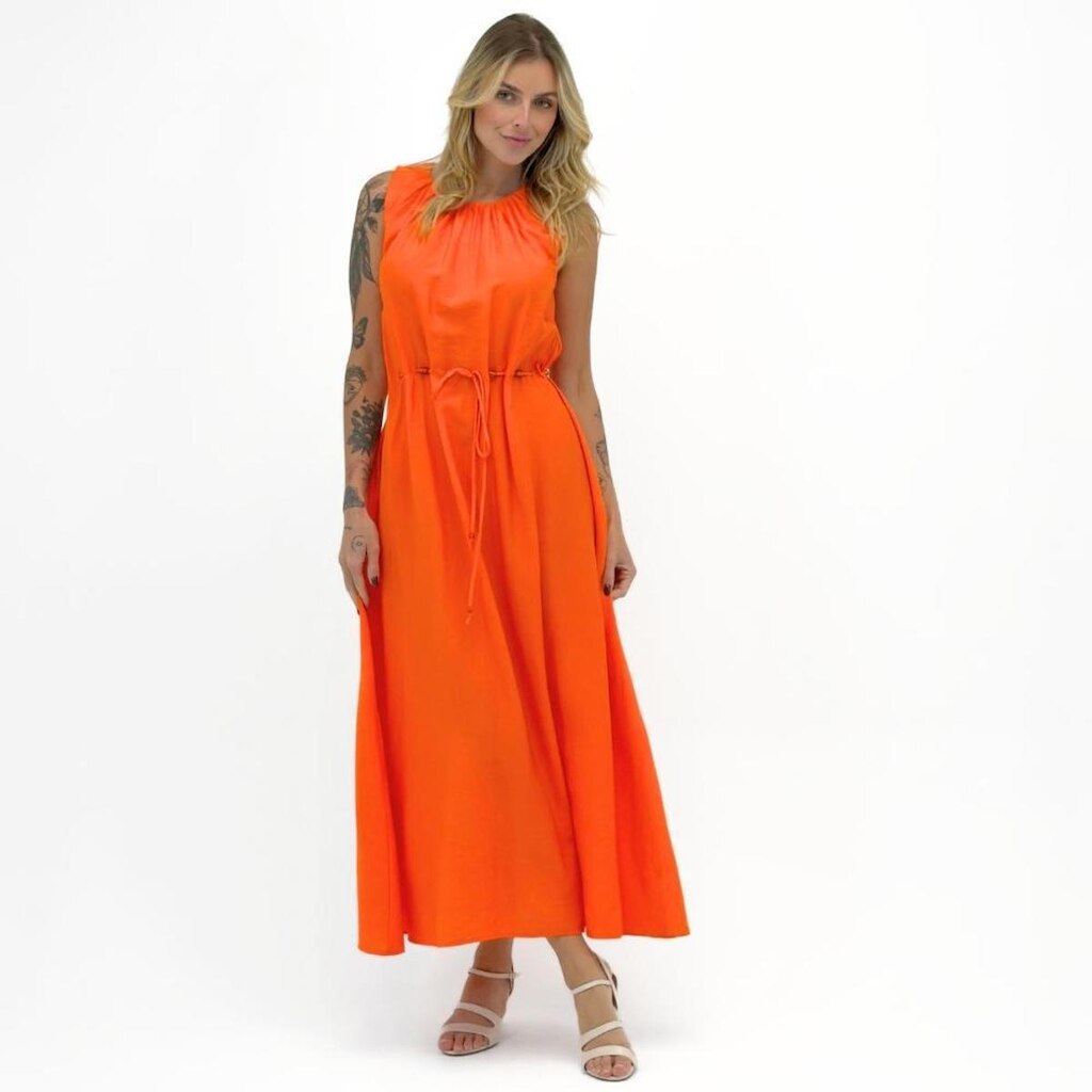 Vestido Malwee Longo Regata com Cinto Feminino