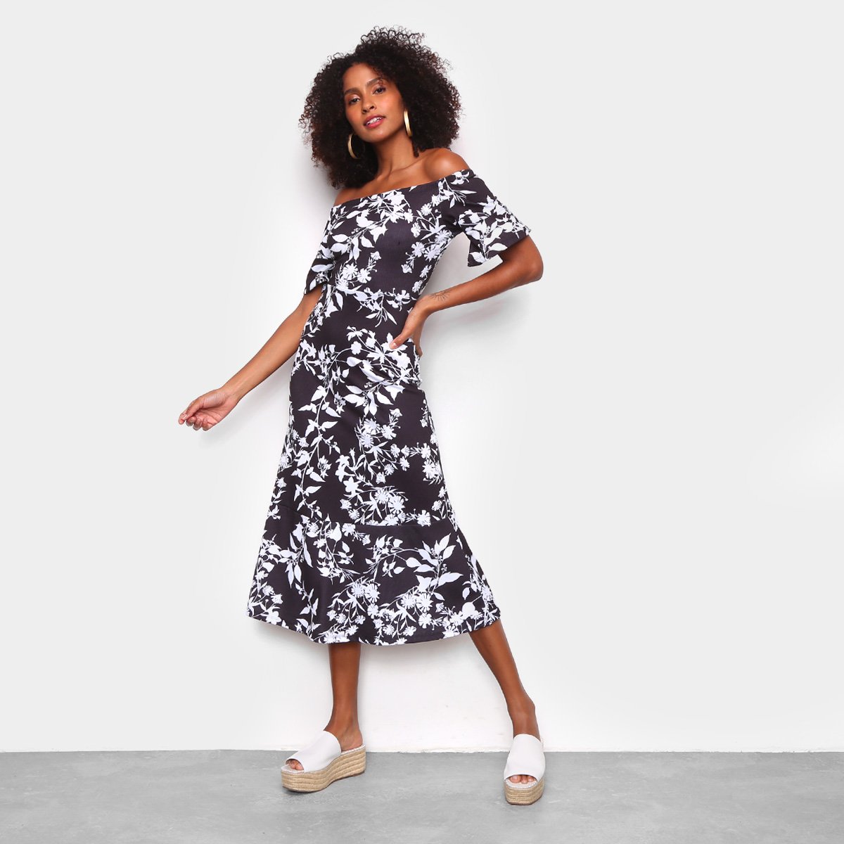 Vestido Malwee Midi Ombro a Ombro - Preto Menor preço em Vestido Malwee Midi Ombro a Ombro - Preto