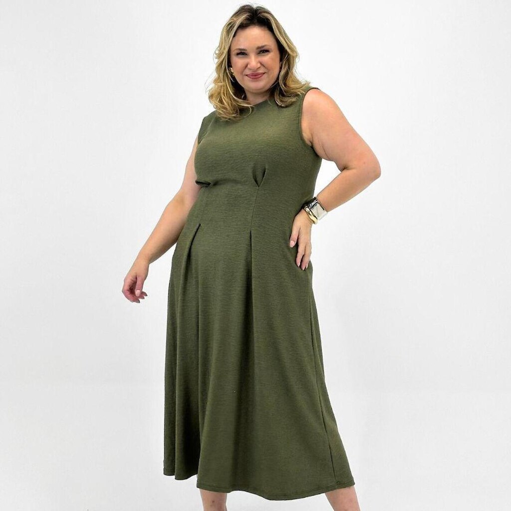 Vestido Malwee Plus Size Regata Midi Feminino