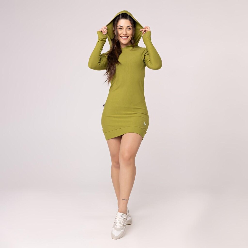 Vestido Manga Comprida Feminino Moletinho com Capuz