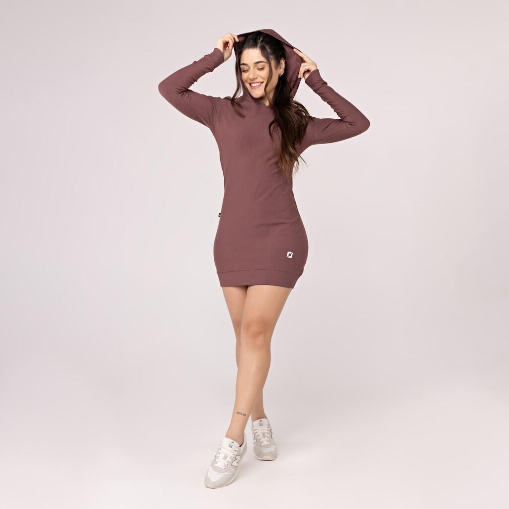 Vestido Manga Comprida Feminino Moletinho com Capuz