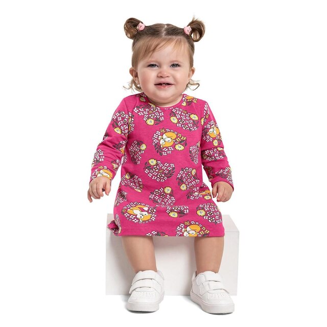 Vestido manga longa em Cotton para Bebês Bee Loop